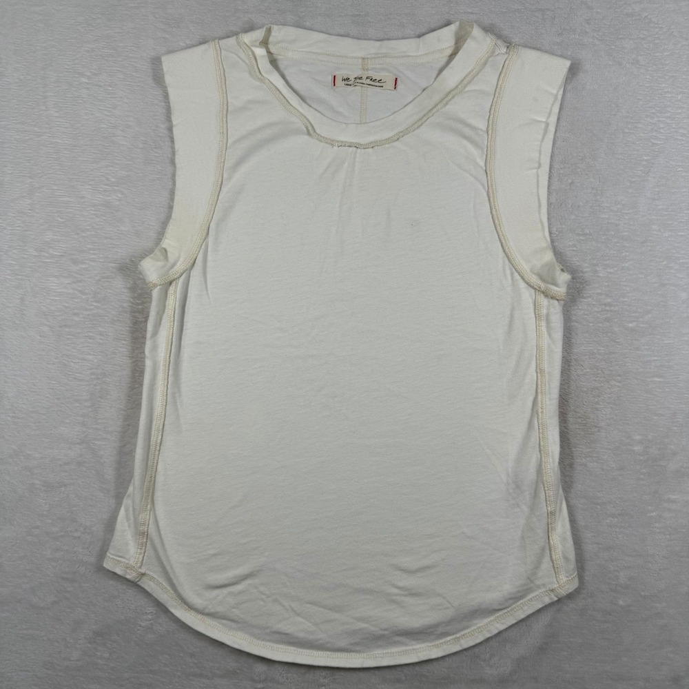We The Free Free People Ivory Cotton Muscle Tank Top Exposed Seams Large